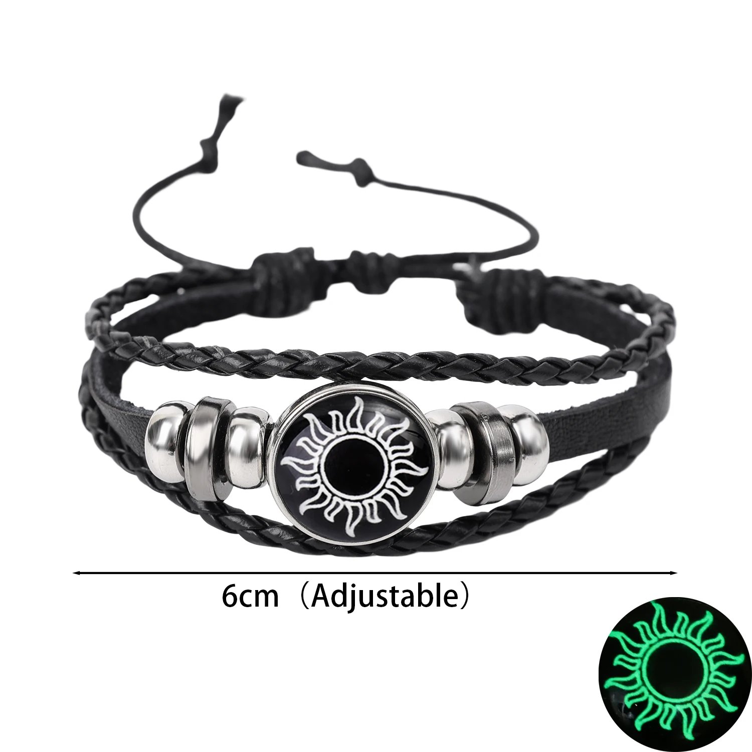 2 pçs luminosa casal amizade pulseira sol e lua ajustável romântico preto trançado pulseiras moda criativa jóias presentes: Cor dourada amarelo claro