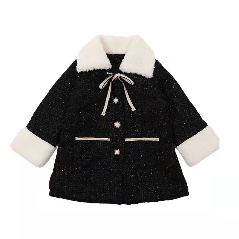 freundlicher Mädchen Winter Mantel Jacke Schwarz Pelz warm Verdicken Plus Samt Winter Herbst Tasten Lamm Wolle Der freundlicher Babys Kleidung