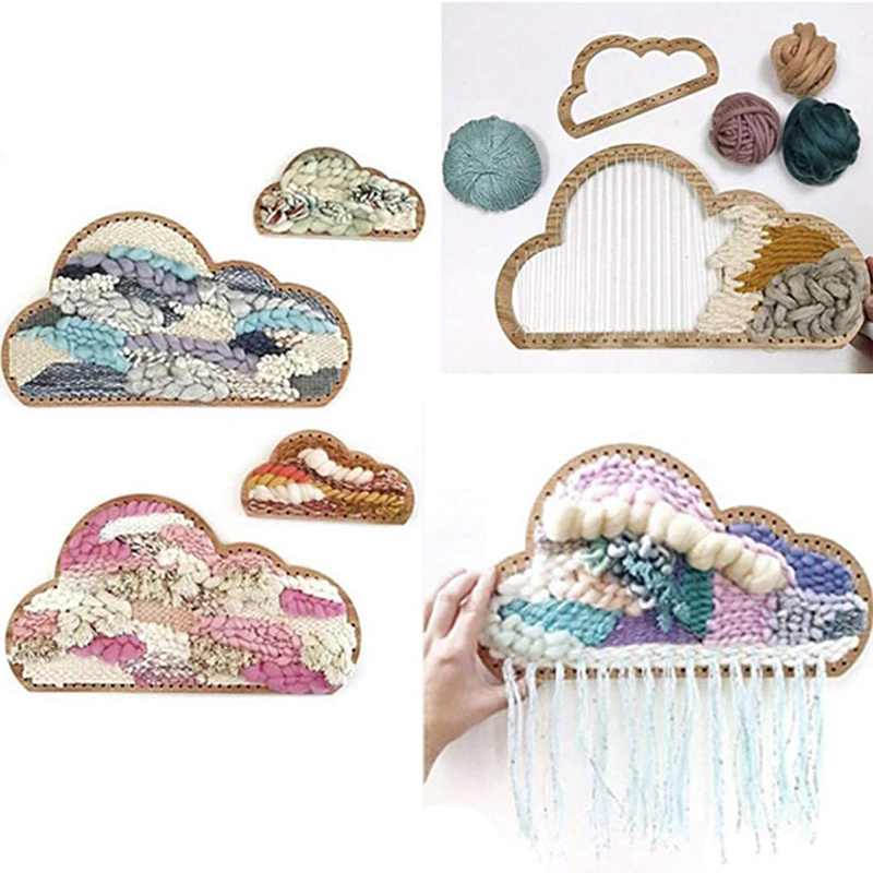 Métier à tisser en forme de nuage en bois, outil de tissage artisanal, Machine tricotée à la main, outil de pendaison murale pour enfants, 3 pièces/ensemble