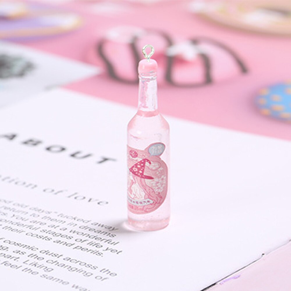 Yamily 10 stück/harz-fruchtsaftflaschen-anhänger, rosa getränkeanhänger, diy-schmuckherstellung für schlüsselanhänger, ohrringe und halsketten: 6
