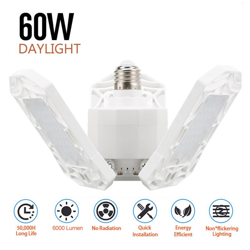 5 Style Deformable Ceiling Light For Home Warehouse Workshop 360 Degrees Three-Leaf Deformation LED Garage Light Folding Lamp: 60W white