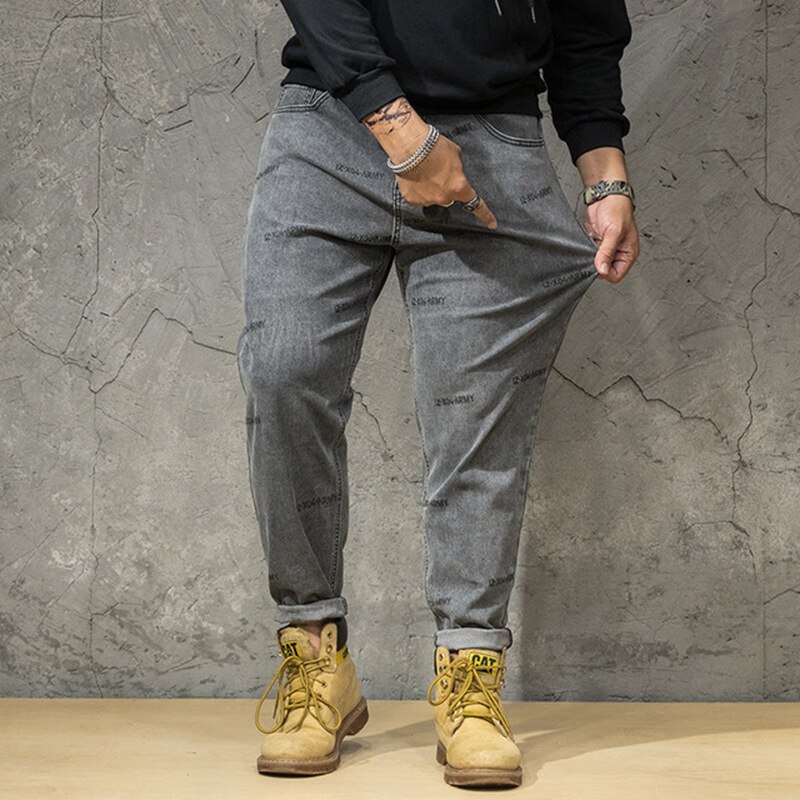Store størrelser jeans mænd plus størrelse løse mandlige stretch slanke fødder mænds høj talje overdimensioneret grå: 40