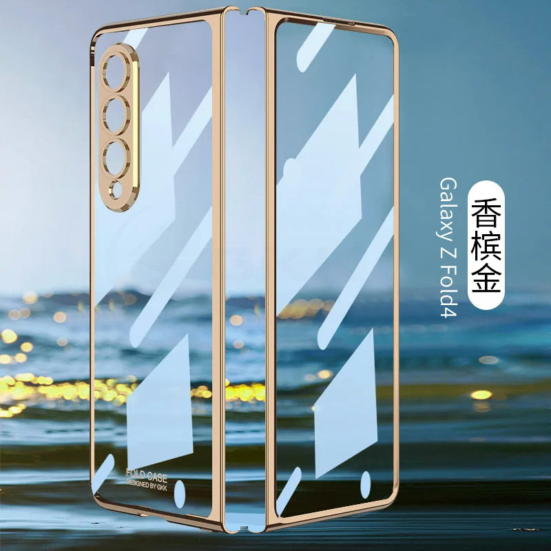 GKK Luxe Plating Screen Glass Cover Voor Samsung Galaxy Z Fold 4 Case Camera Bescherming Hard Plastic Voor Galaxy Z Fold4 5 Case: Voor Galaxy Z Fold4(7.6 ") / Sky Blue