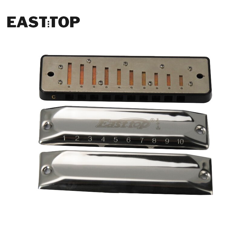 EASTTOP T002 10 Holes 20 Tones Blues Harmonica Key of C Stainless Steel Harp Diatonic Harmonica for Adults Kids Players