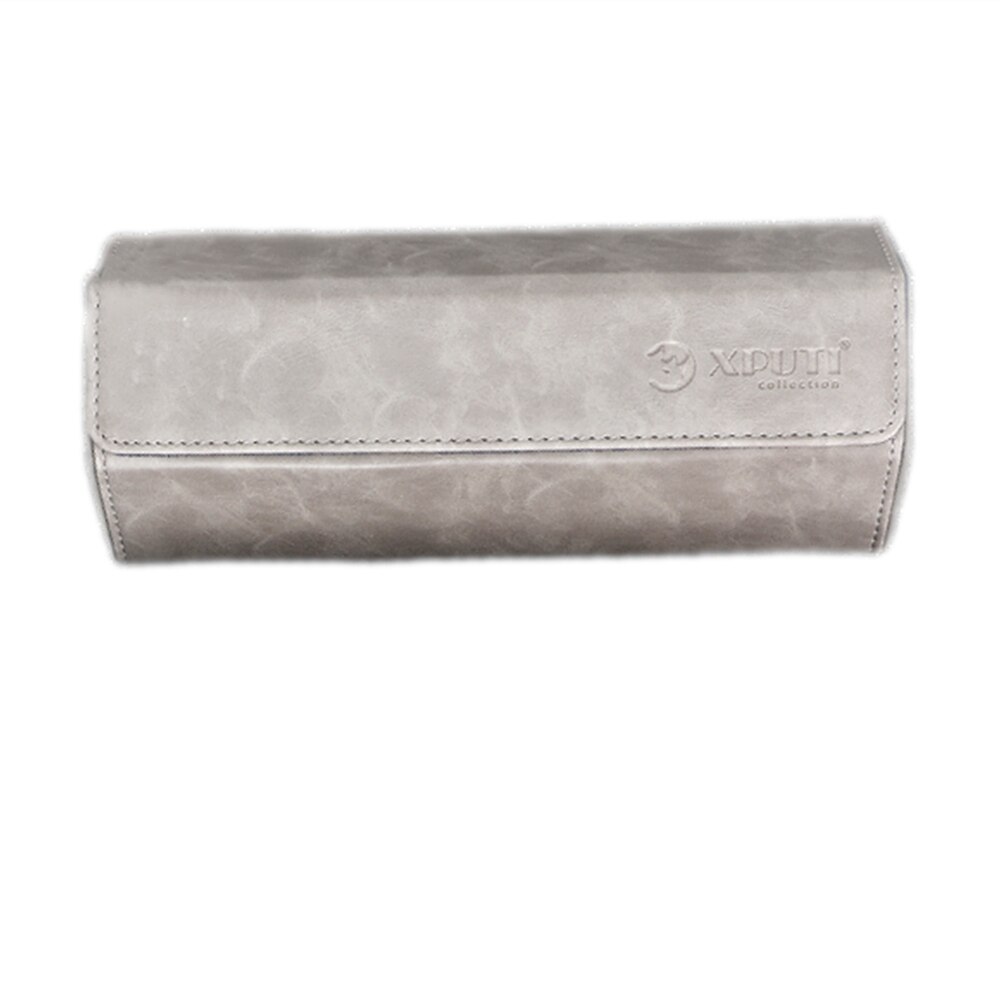 Caja de reloj para hombre, rollo de reloj con 3 ranuras, organizador de almacenamiento y exhibición, accesorio hecho a mano, caja redonda de joyería portátil,: Gray