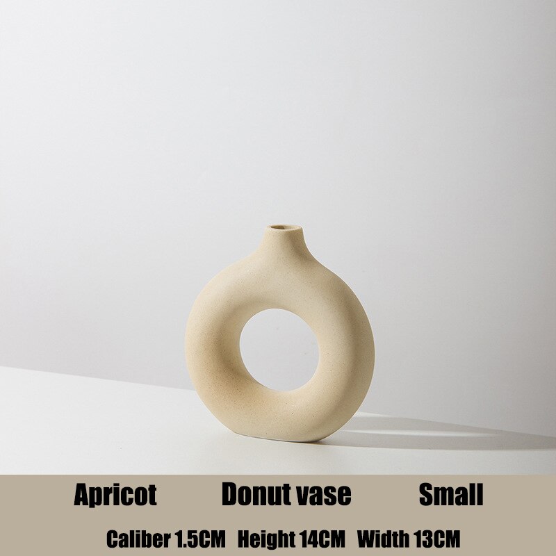 Nordic Circulaire Holle Keramische Vaas Donuts Bloempot Woondecoratie Accessoires Office Desktop Woonkamer Interieur Decor: Apricot S