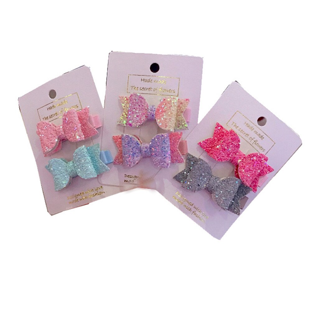 2pcs/set Cute Mini Little Girls Hair Bows Clips Double Layer Glitter Kids Hairpins Sequins Princess Headdress Accessories