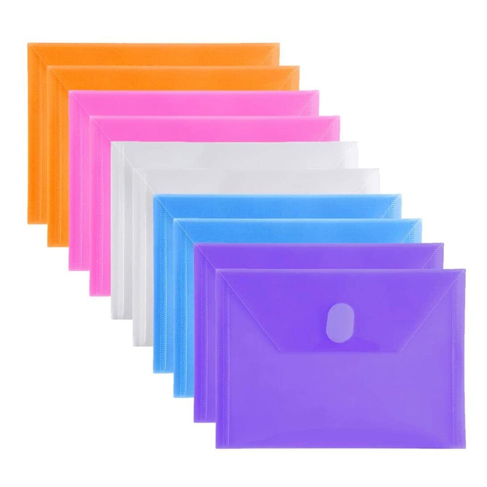 10PCS/Set 14x19 CM Clear Plastic Small Envelopes with Hook &amp; Loop Ploy Envelope for Receipe/Check/ Cards/ Photos/ Dies &amp; Stamp: Colorful-10 Pack