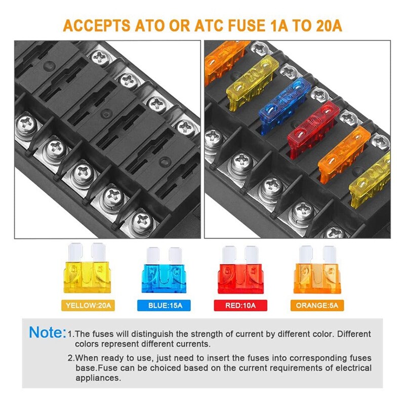Boîte à fusibles longue Non éclairée Positive et négative indépendante à 6 voies, boîte à fusibles multi-positions