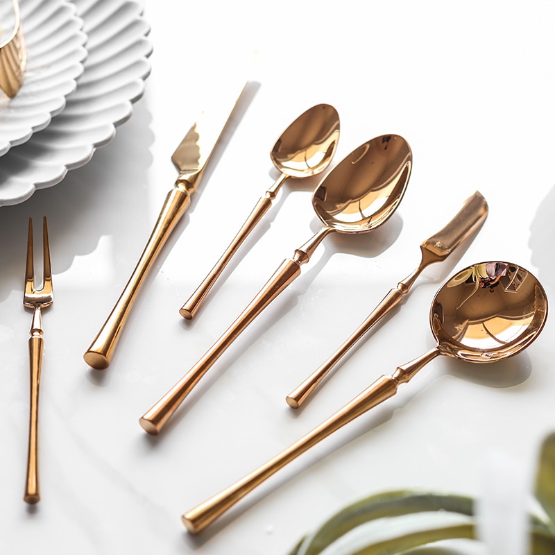 Ensemble de couverts en acier inoxydable or rose brillant, outils en acier inoxydable, excellents accessoires de cuisine cuillère avec boîte à déjeuner couteau et fourchette
