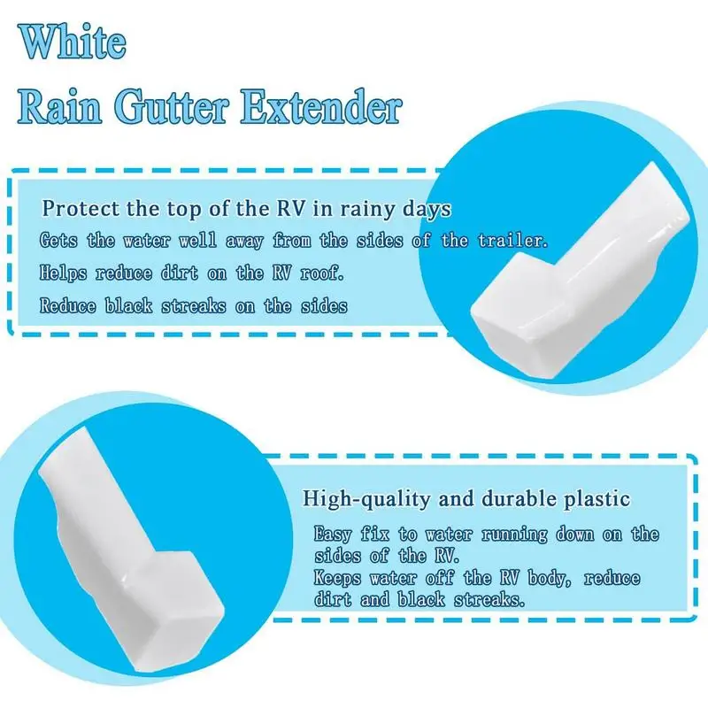 RV Gutter Spouts Mini Gutters For Gazebo RV Roof Drip Edge 2 Left And 2 Right Side White Gutter Extender Guides Rainwater Away