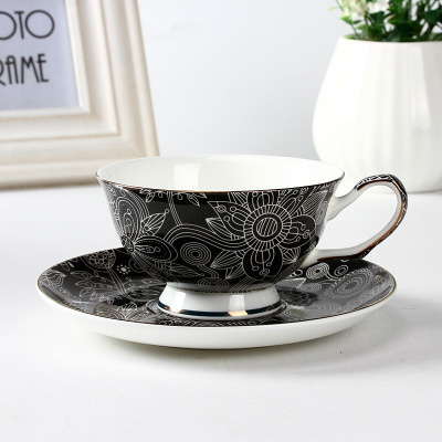 Bohemian Coffee Cup Saucer Kit Bone China Boho Art Line Scented Tea Set Teacup Dish European Ceramics Tumblerfu Xicara Porcelana: Line drawing B
