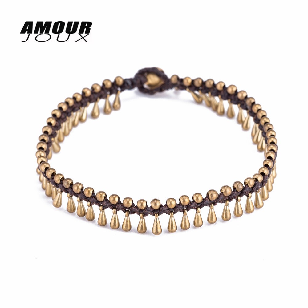 Handmade Anklets For Women Hand-Woven Water Shape Alloy Wax Rope Chain Bracelet Vintage Anklet Foot Chain On The Leg