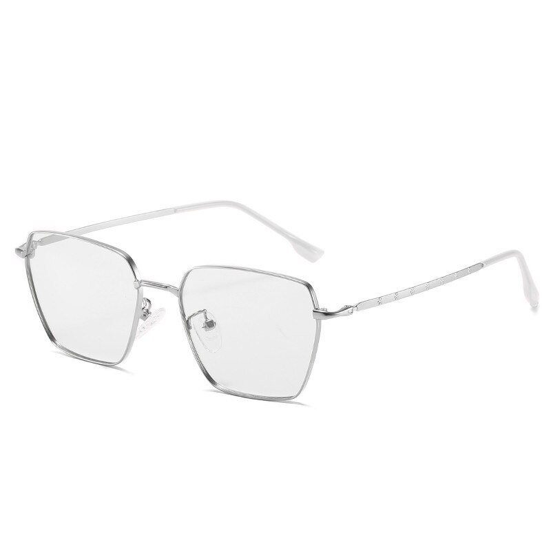 Photochromic Blue Light Filter Glasses Hipster Vintage Oversized Glasses Irregular Square Alloy Frame Computer Gaming Glasses: silver