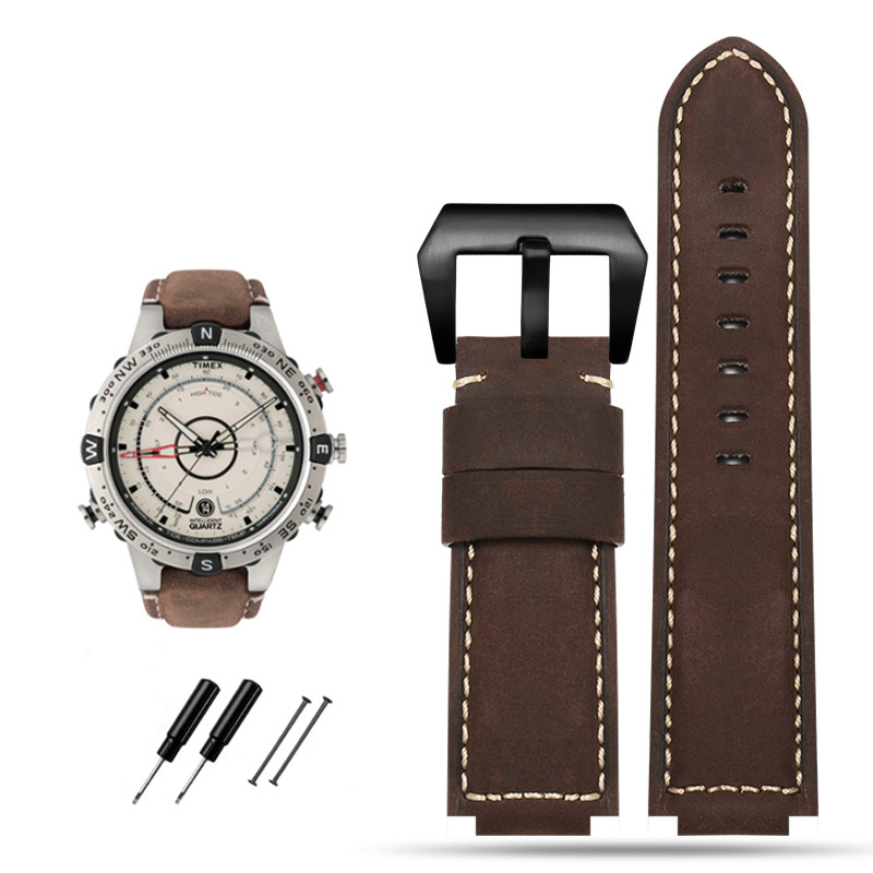 For TIMEX Watchband Men's Tide Compass Strap T2N721 T2N720 W2R55500 TW2T76500 Convex leather wristwatch chain 24x16mm with tools: Red Black