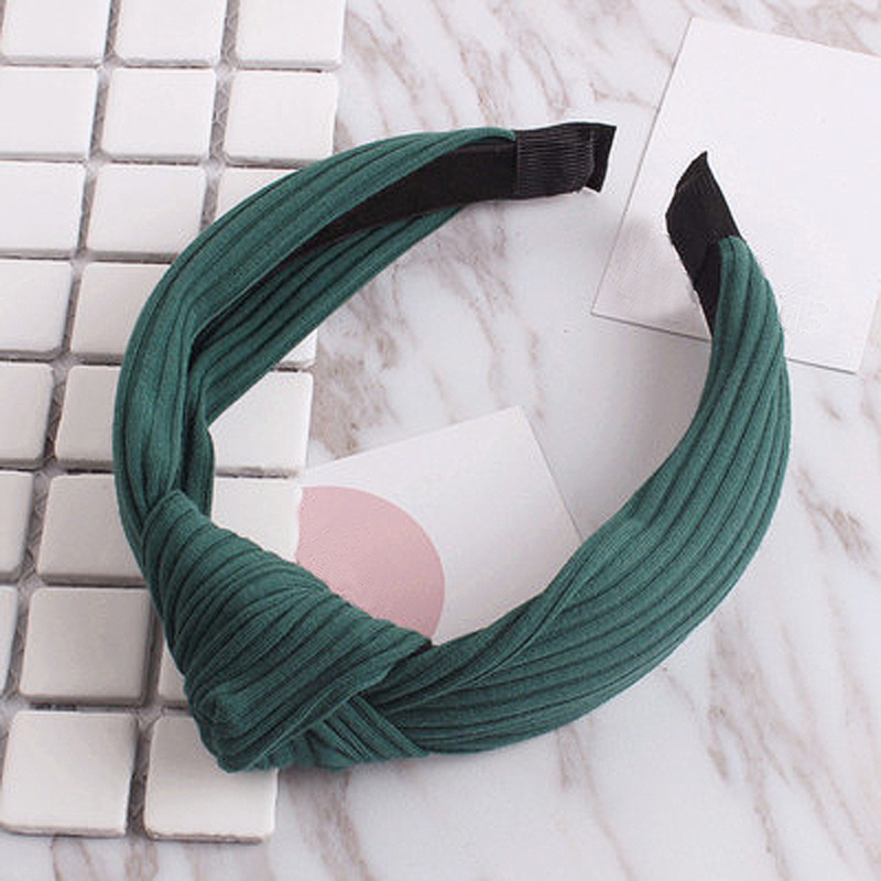 Solid Color Cloth Headband Cross Hair Band for Women Wide Plastic Hair Hoop Lady Turban Bezel Hair Bands Girls Hair Accessories: Dark green