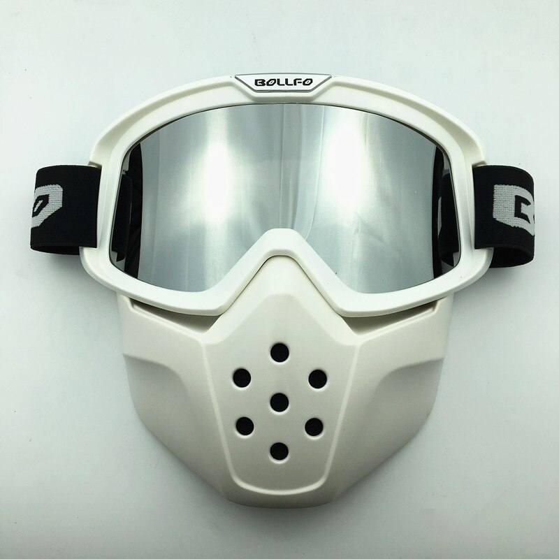 Skid snö cykel motorcykel ansiktsmask glasögon motocross motorcykel öppet ansikte avtagbar skyddsglasögon för haj raw jet hjälmar glasögon: Vitt silver