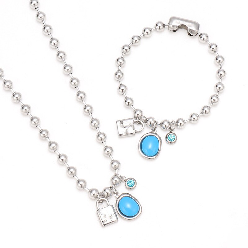 Conjunto de joyería para hombres y mujeres, pulsera de cuentas de 6mm con llave de bloqueo de corazones rosas, Color plata, oro y acero inoxidable, 50 redondos: 1