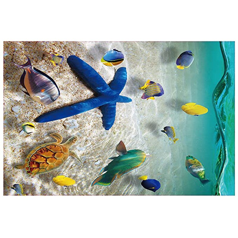 Beach Sea 3D Wall Stickers 60x90cm Waterproof PVC Fishes Starfish Pattern Floor Stickers Wall Decals Kids Room
