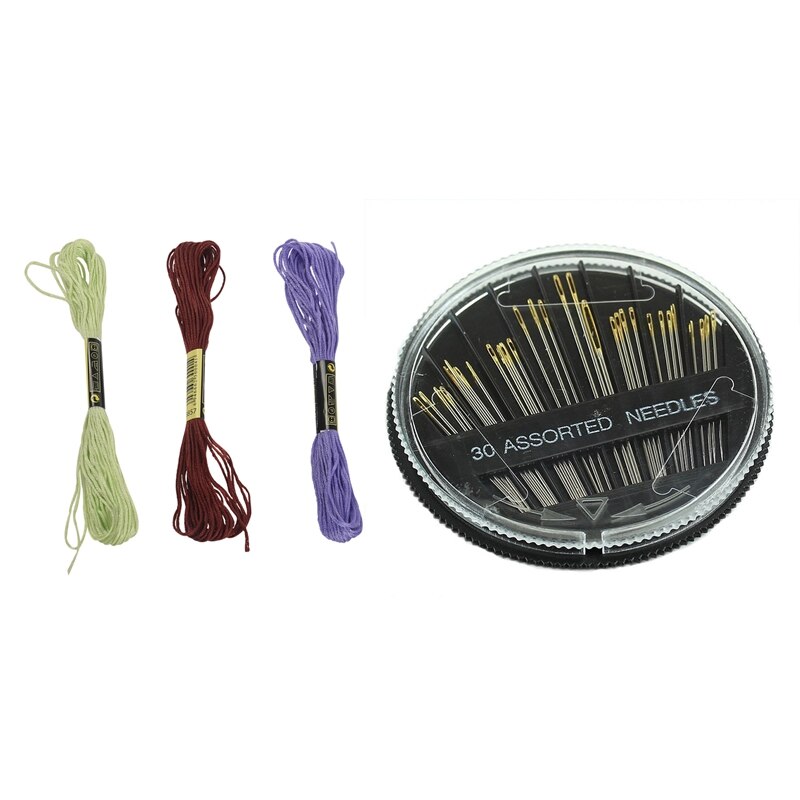 30PCS Assorted Hand Sewing Needles with 100 skeins coloured embroidery thread cotton cross craft sewing floss kit