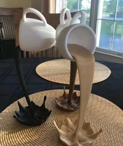 Floating Cup Sculpture Pouring Liquid Coffee Mug Art Decor home Art Decoration