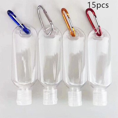 Plastic Travel Bottle Transparent Refillable Carabiner Hook Shampoo Sanitizer Alcohol Containers Empty Keychain Storage Bottle: 15PCS / 30ml
