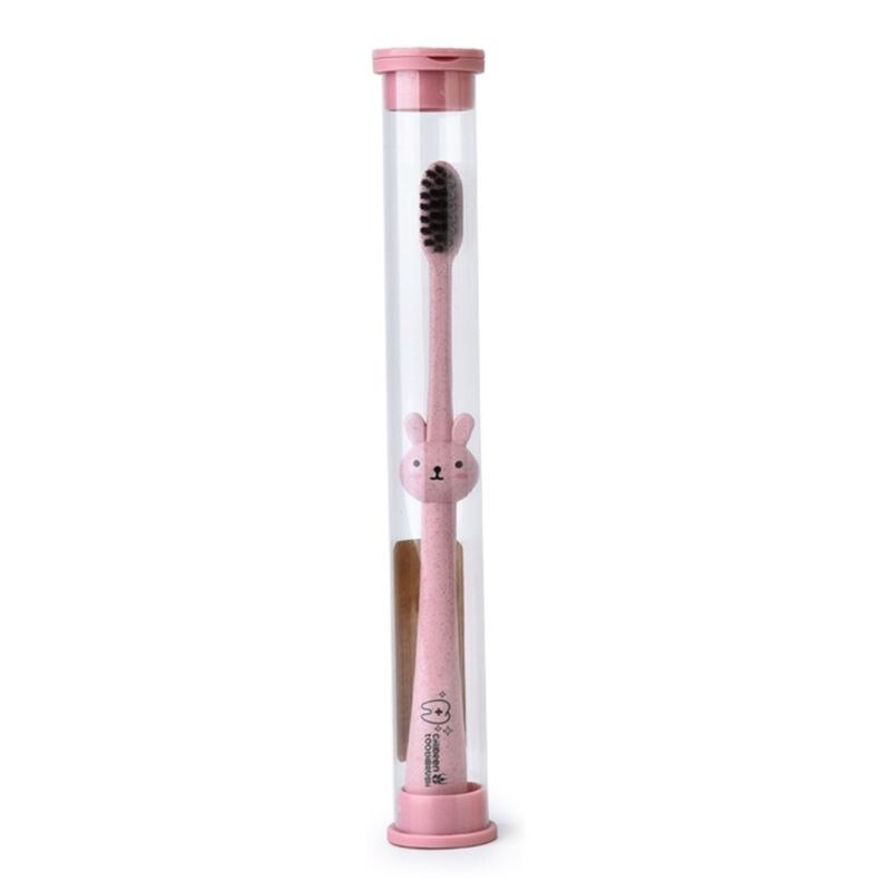 Brosse à dents pour enfants, manche de dessin animé, brosse buccale en charbon de bambou, soins de paille de blé naturel dégradable
