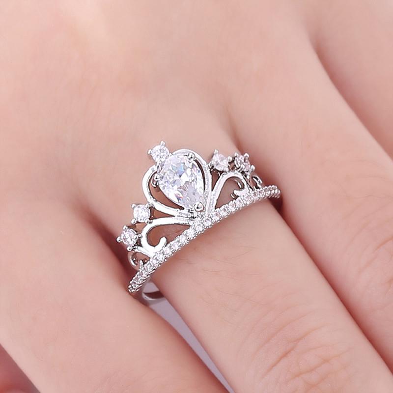 1 Pc Trendy Ringen Titanium Rvs Rhinestone Kroon Ring Sieraden Voor Vrouwen Partij Sieraden Accessoires