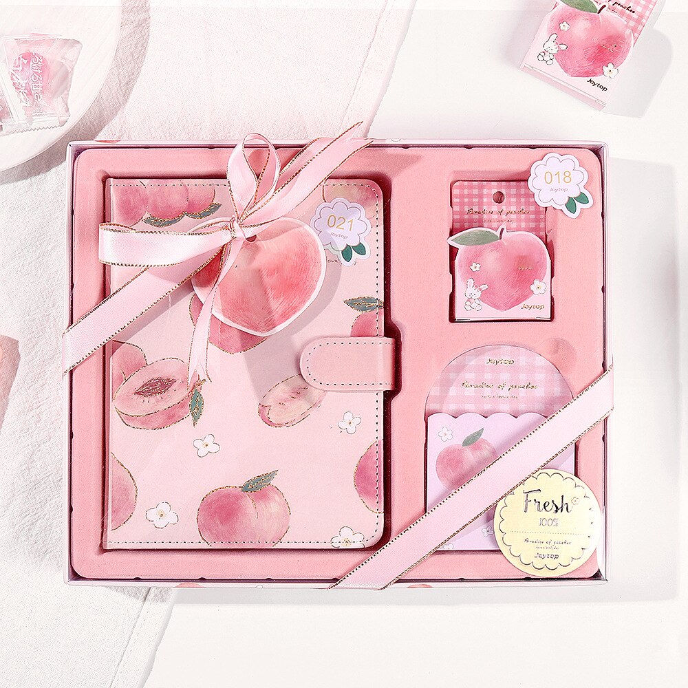 Box Set Stationery Hand Ledger Paper Tape Set Pink Peach Cake Pattern Cute Suitable for Girls Birthday School Rewards