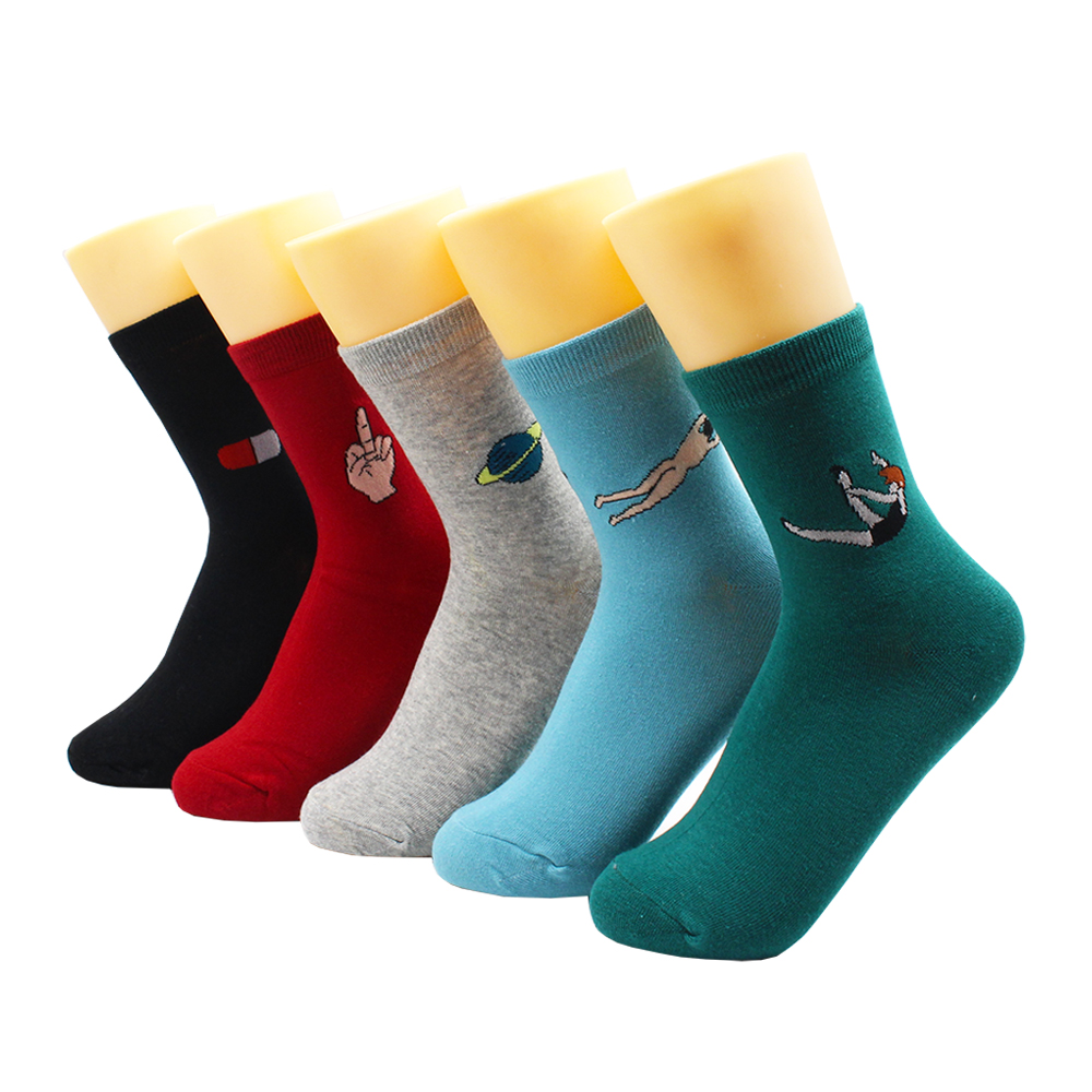 5 Pairs Harajuku Hip-Hop Animal Print Cotton Women Socks Korean Kawaii Cute Cartoon Cat Dog Duck Girl Socks: Dark Grey