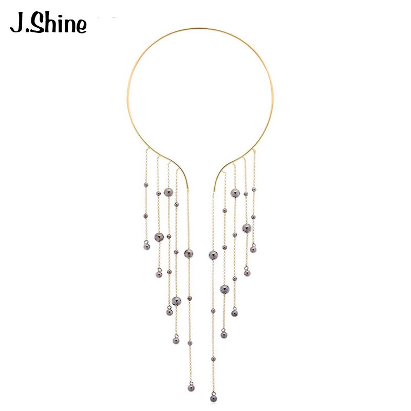 JShine Trendy Women Torques Gray CCB Beads Long Tassel Fringe Choker Necklace Maxi Necklace Jewelry: Default Title