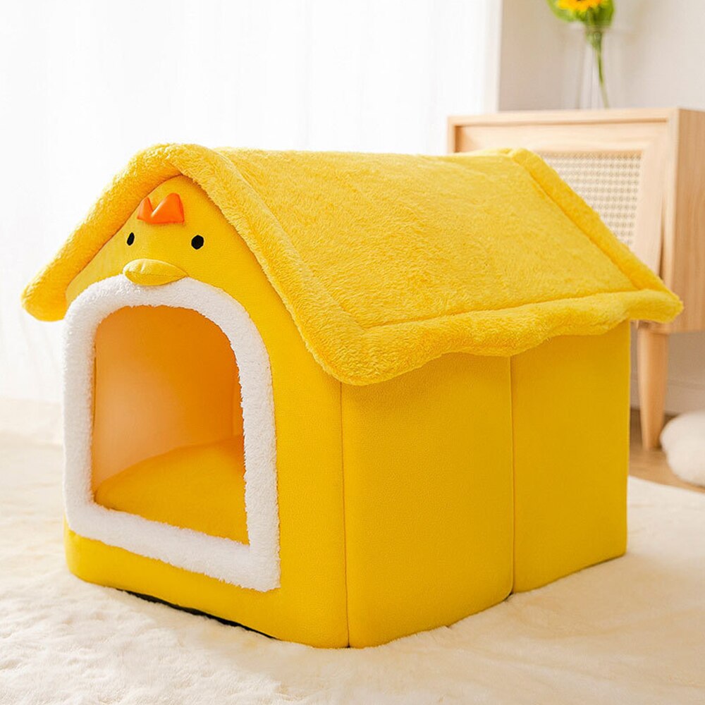 Foldable Pet Cat House Indoor Warm Kennel Pet Cat Cave Nest Washable Removable Mat Cozy Sleeping Bed Pet Supplies: Gold / S