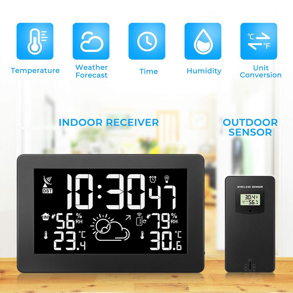 Wireless weather station weather forecast digital thermometer&hygrometer Colorful LCD display electric alarm clock
