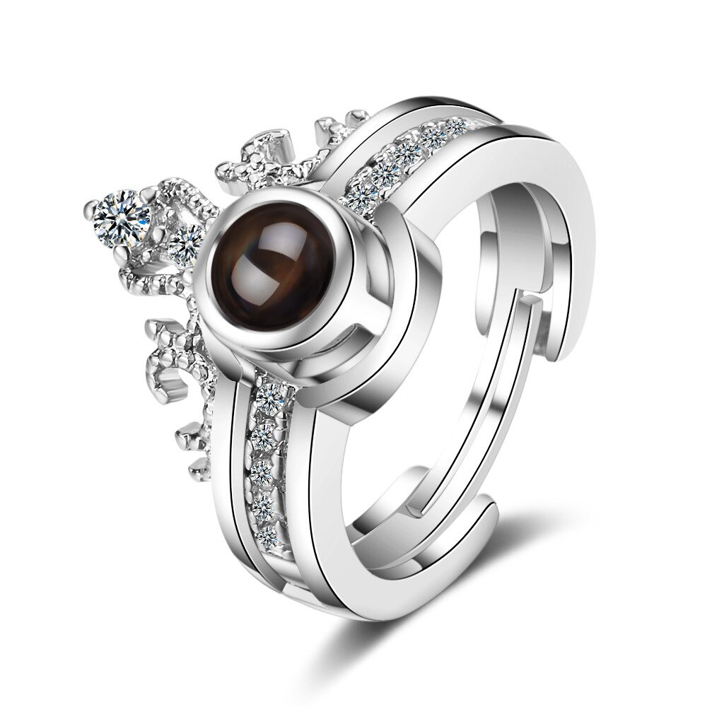 Two In One 100 Languages I Love You Projection Crown Ring For Lovers Women Girls Wedding Engagement Rings Jewelry: Silver