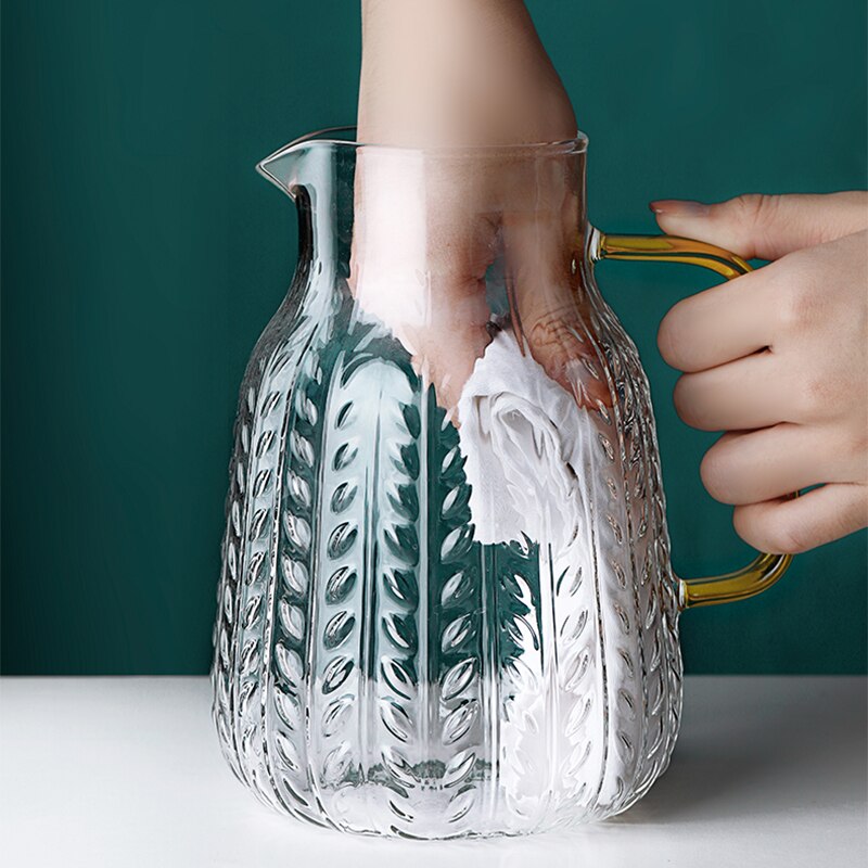 Glass Water Jug Creativity Glass Water Pitcher Cold Water Kettle Tea Pot With Wooden Cover Golden Handle 1500ML Home Use