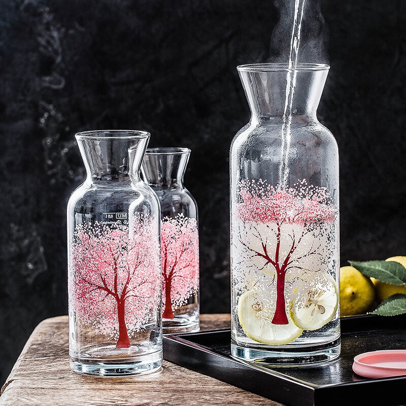 Taza de agua de flor de cerezo que cambia de Color de vidrio nórdico, botella de jugo de leche creativa resistente al calor, taza de té transparente, artículos para beber