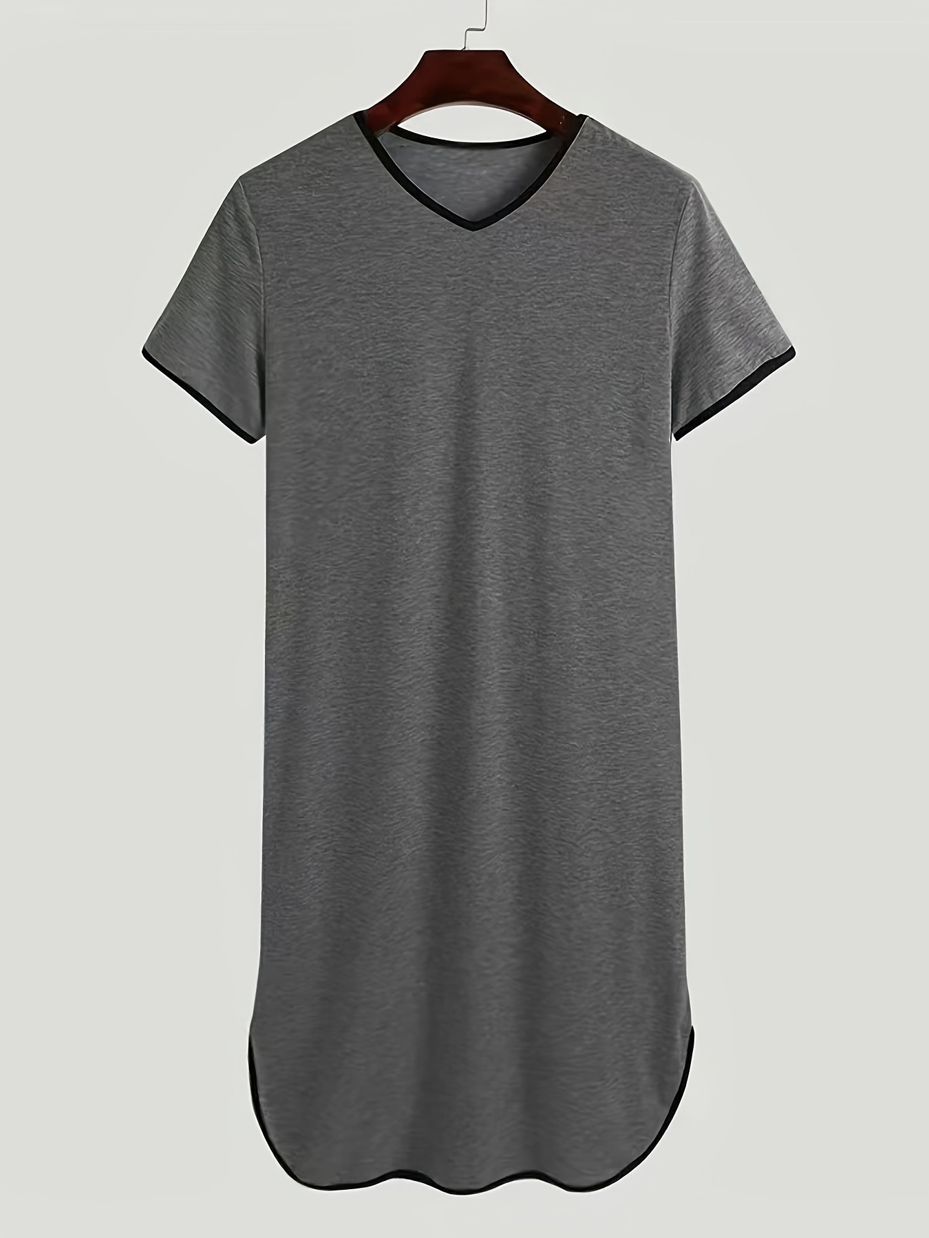 Men's Short-sleeved Lengthened Pajama Robes Loose Skin Friendly Casual Home Clothes Simple Vintage Bathrobe Men Nightgown: M / Dark Grey