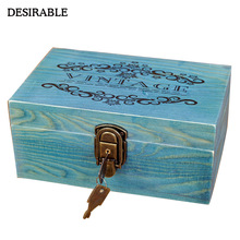 Zakka vintage massief houten doos met slot Europese brief tri-color sieraden schatten secret kleine artikelen opslag consolidatie hout
