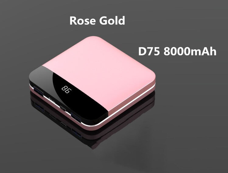 8000mAh Mini Power Bank 2.0A Quick Charge Power bank Dual-USB Portable Mirror Aluminium Fast Charging Mini External Battery: Rose Gold D75