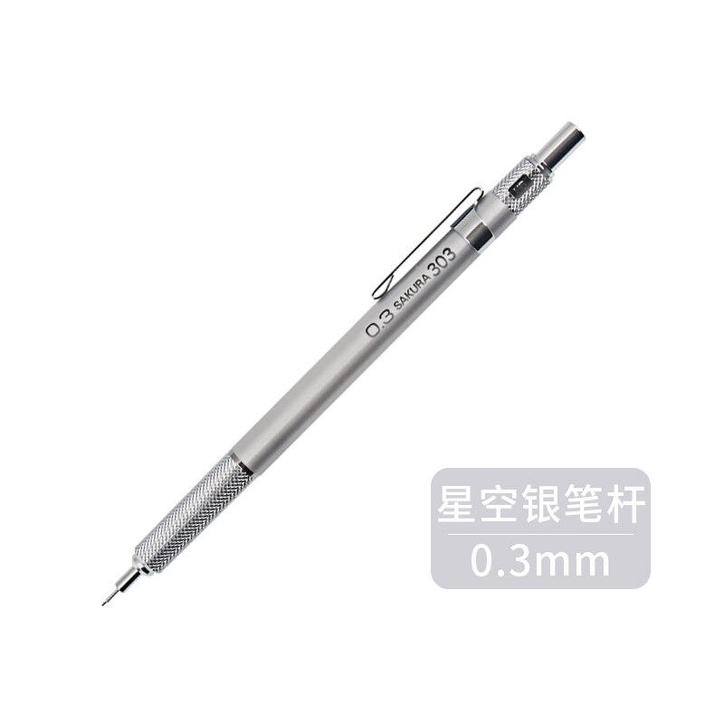 Lápices mecánicos Sakura, lápiz de dibujo bocetos, Oficina, Papelería, Material Escolar, lápices mecánicos de Metal, varilla de 0,3/0,5mm, XS-303: 0.3mm Silver