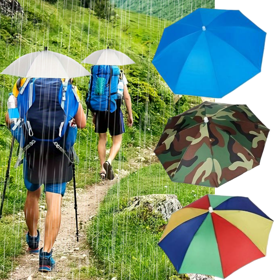 Paraguas plegable para la cabeza, sombrero de pesca portátil impermeable de 55CM, sombrero de lluvia manos libres para senderismo, Camping, paraguas de camuflaje para adultos