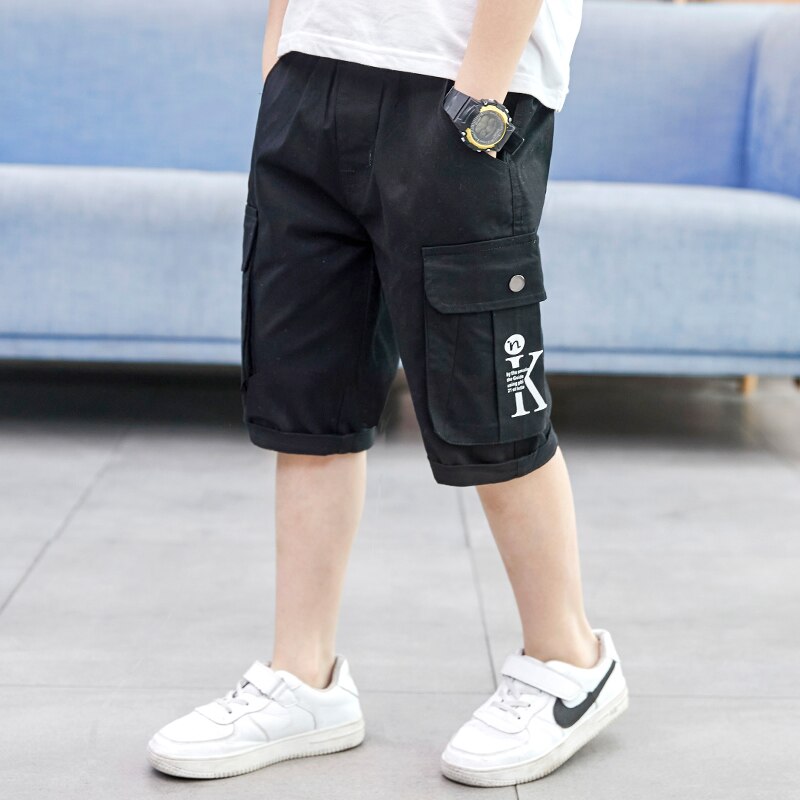 Jongens Shorts Zomer Losse Ongedwongen Cargo Broek Katoenen Shorts Voor Kinderen Korte Broek Grote Jongen 5 6 8 10 12 14 Jaar Kleding Voor Tiener: Black / 6