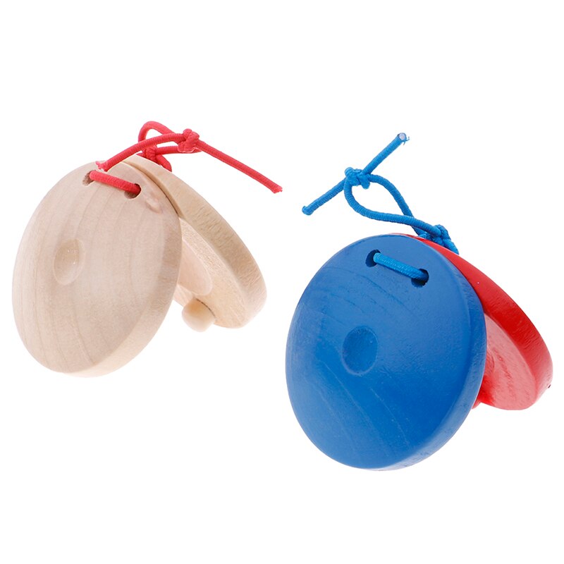 Education Child&#39;s Intellectual Development Listening Ability Wooden Castanet Clapper Musical Instrument Red &amp; Blue