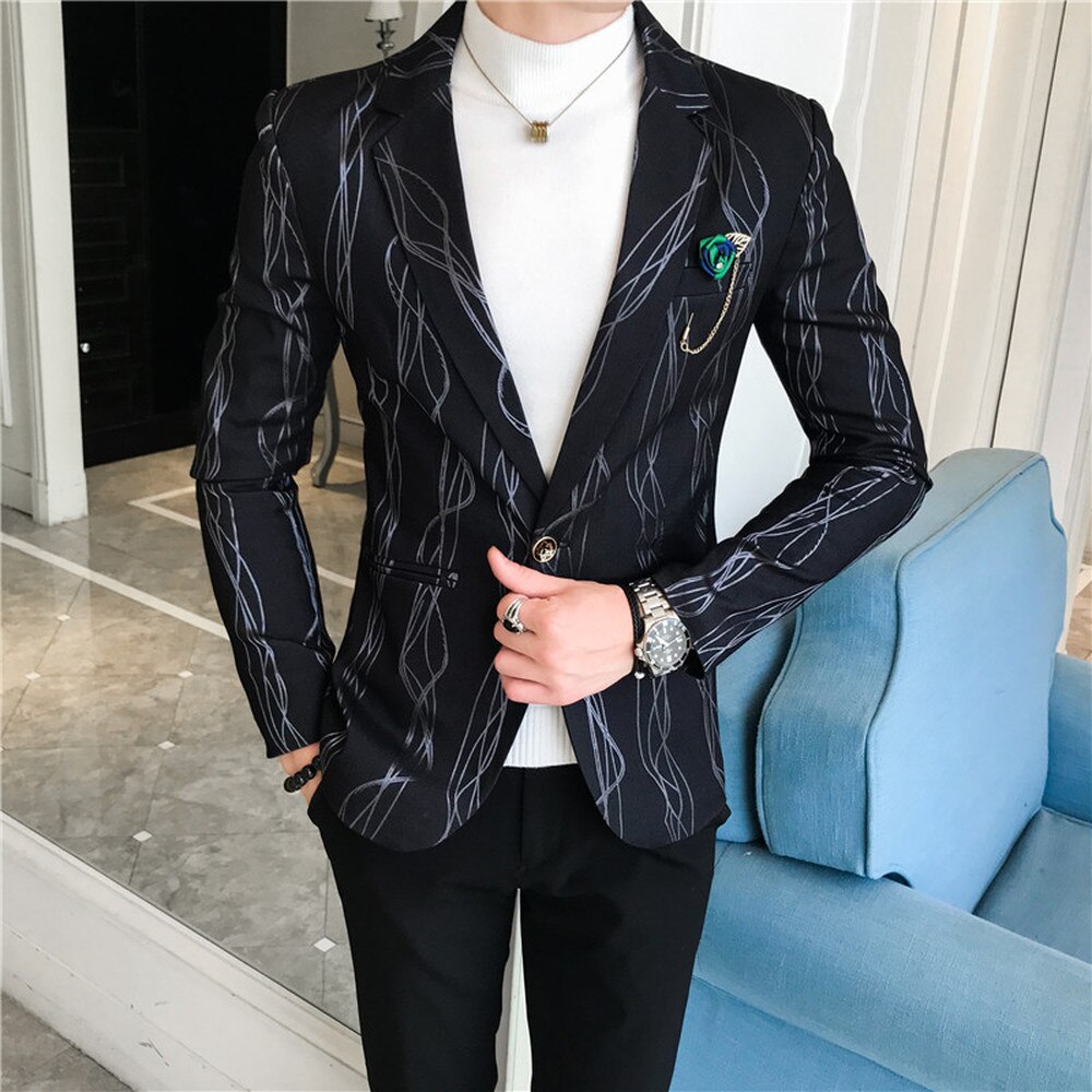 Persoonlijkheid vergulde streep blazers heren kantoor formeel smoking jasje slim fit zakelijk casual kostuum jas jurk jas