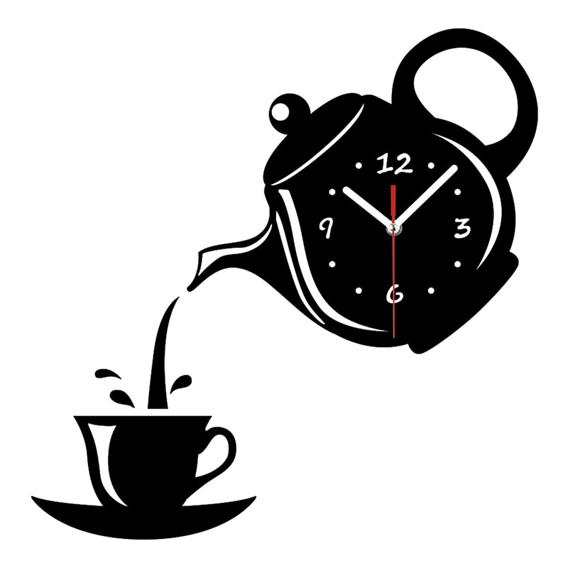 DIY Acrylic Coffee Cup Teapot 3D Wall Clock Decorative Kitchen Wall Clocks Living Room Dining Room Home Decor Clock