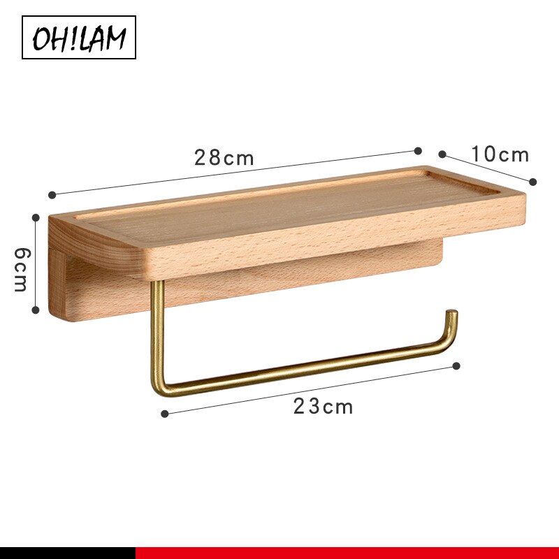 Toilet Paper Holder With Black Walnut Wooden Shelf For Bathroom, Wall Mount Toilet Tissue Holder For Mega Rolls