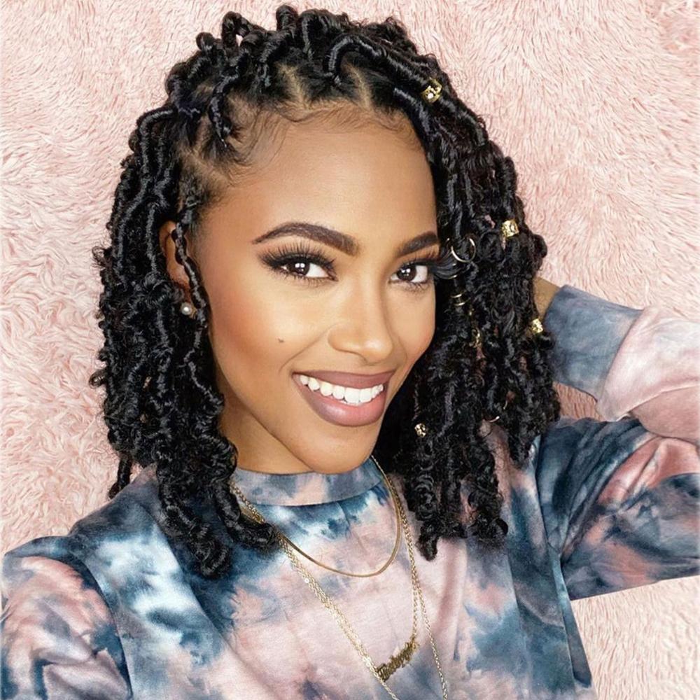 Flyteng Butterfly Loc Crochet Hair For Black women 12 Inch Pre-Looped Distressed Locs Crochet Braids