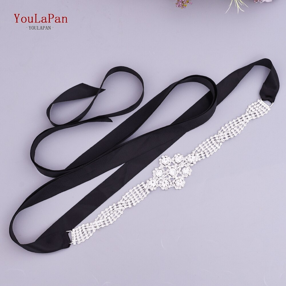 YouLaPan S98 Bling Bridal Belt Rhinestone Wedding Belt Dress Belt Luxury Dress Accessories Wedding Dress Accessories: Black ribbon