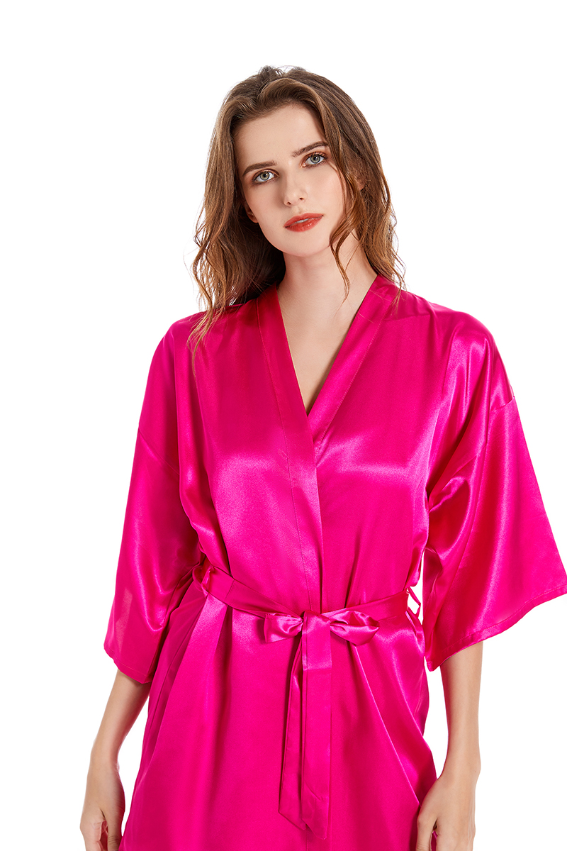 Robe Kimono Sexy en Satin Pur pour Femme, Vêtement Court, avec Col en V Oblique, pour Patients