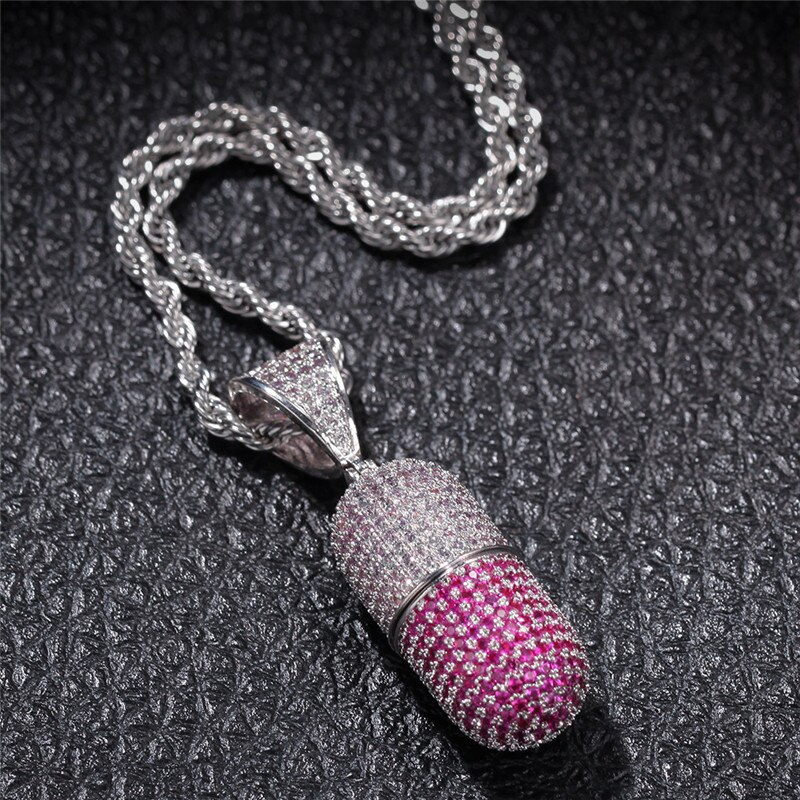 Pieno Zircone Cubico penna Della Capsula Della Pillola Pendenti con Gemme E Perle Collana di anca salto Bling Ghiacciato Fuori Rame medaglione Rapper Gioielli Staccabile Regalo: B